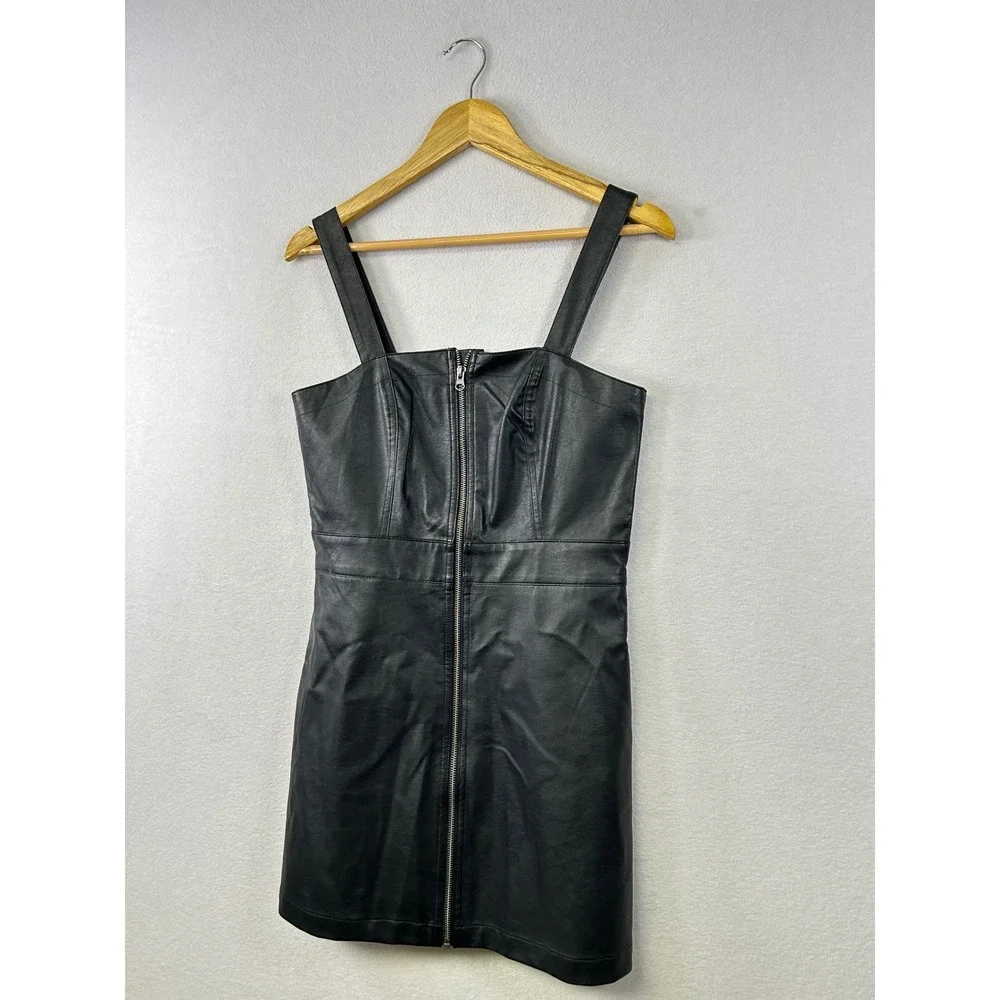 Wild‎ Fable Black Faux Leather Zip Front Pinafore Mini Dress Women's Size S - Picture 10 of 10